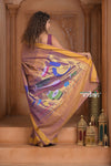 The Festive Edit! Virasat 2.0 ~ Handloom Pure Cotton Paithani with Musical Instrumental Pallu in Dual Tone Orange Blue - verymuchindian.com
