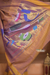 The Festive Edit! Virasat 2.0 ~ Handloom Pure Cotton Paithani with Musical Instrumental Pallu in Dual Tone Orange Blue - verymuchindian.com