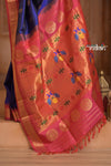 The Festive Edit! Virasat 2.0 ~ Handloom Pure Silk Maharani Paithani with Contrast Pallu in Royal Blue and Red - verymuchindian.com