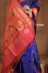 The Festive Edit! Virasat 2.0 ~ Handloom Pure Silk Maharani Paithani with Contrast Pallu in Royal Blue and Red - verymuchindian.com
