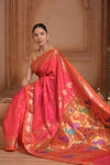 The Festive Edit! Virasat 2.0 ~ Handloom Pure Silk Paithani with 30 Peacock Pallu in Amaranth Pink - verymuchindian.com