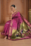 The Festive Edit! Virasat 2.0 ~ Handloom Pure Silk Paithani with Designer Maa Durga Pallu in Purple Mauve - verymuchindian.com