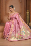 The Festive Edit! Virasat 2.0 ~ Handloom Pure Silk Paithani with Designer Parrot Pallu in Peach Pink - verymuchindian.com