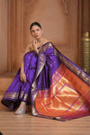 The Festive Edit! Virasat 2.0 ~ Handloom Pure Silk Paithani with Designer Tawa Lotus Pallu in Purple - verymuchindian.com