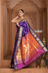 The Festive Edit! Virasat 2.0 ~ Handloom Pure Silk Paithani with Designer Tawa Lotus Pallu in Purple - verymuchindian.com