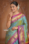 The Festive Edit! Virasat 2.0 ~ Handloom Pure Silk Paithani with Parrot Pallu in Dual Tone Powder Blue - verymuchindian.com
