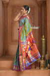 The Festive Edit! Virasat 2.0 ~ Handloom Pure Silk Paithani with Parrot Pallu in Dual Tone Powder Blue - verymuchindian.com
