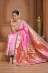 The Festive Edit! Virasat 2.0 ~ Handloom Pure Silk Paithani with Traditional Double Pallu in Blush Pink - verymuchindian.com