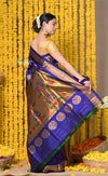Topselling Rajsi~ Handloom Pure Silk Maharani Paithani with all over Dense Buttis~ Royal Blue - verymuchindian.com