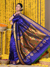 Topselling Rajsi~ Handloom Pure Silk Maharani Paithani with all over Dense Buttis~ Royal Blue - verymuchindian.com