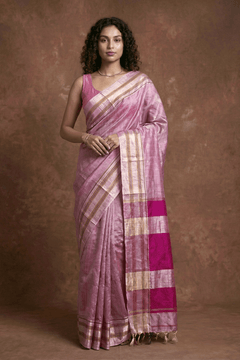 Traditional Handloom Ilkal Cotton Viscose with Light Pink with Dark Pink Pallu - verymuchindian.com