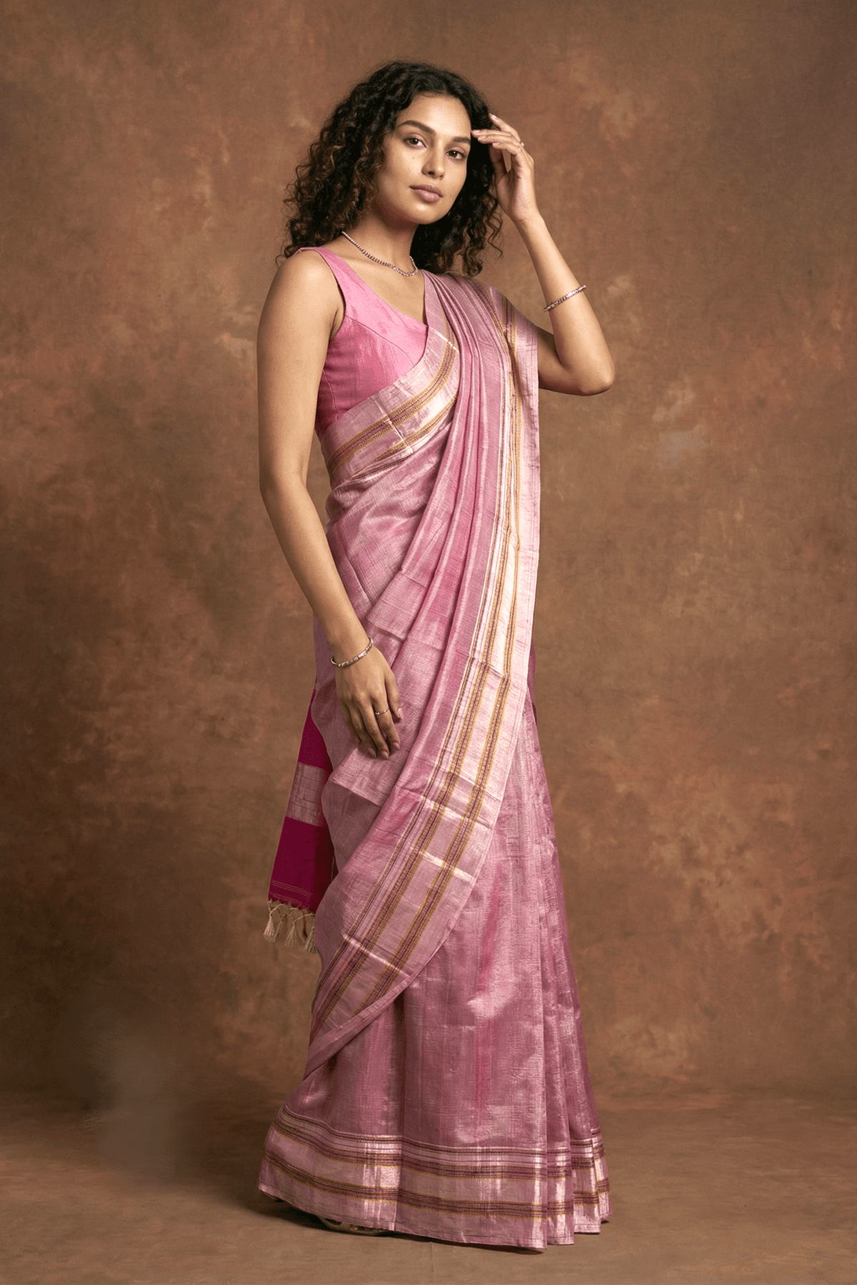 Traditional Handloom Ilkal Cotton Viscose with Light Pink with Dark Pink Pallu - verymuchindian.com