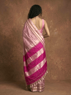 Traditional Handloom Ilkal Cotton Viscose with Light Pink with Dark Pink Pallu - verymuchindian.com