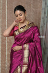 Tyohaar ~ Chandrakor: Handloom Pure Paithani Saree with Traditional Peacock Pallu ~ Wine Color (By Government Certified Weavers) - verymuchindian.com
