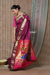 Tyohaar ~ Chandrakor: Handloom Pure Paithani Saree with Traditional Peacock Pallu ~ Wine Color (By Government Certified Weavers) - verymuchindian.com