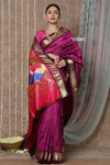 Tyohaar ~ Chandrakor: Handloom Pure Paithani Saree with Traditional Peacock Pallu ~ Wine Color (By Government Certified Weavers) - verymuchindian.com