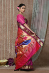 Tyohaar ~ Chandrakor: Handloom Pure Paithani Saree with Traditional Peacock Pallu ~ Wine Color (By Government Certified Weavers) - verymuchindian.com
