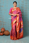 Tyohaar ~ Chandrakor: Handloom Pure Silk Maharani Paithani Saree with Traditional Maharani Pallu ~ Onion Pink (By Government Certified Weavers) - verymuchindian.com