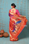 Tyohaar ~ Chandrakor: Handloom Pure Silk Maharani Paithani Saree with Traditional Maharani Pallu ~ Onion Pink (By Government Certified Weavers) - verymuchindian.com
