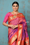 Tyohaar ~ Chandrakor: Handloom Pure Silk Maharani Paithani Saree with Traditional Maharani Pallu ~ Onion Pink (By Government Certified Weavers) - verymuchindian.com
