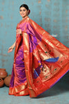 Tyohaar ~ Chandrakor: Handloom Pure Silk Maharani Paithani Saree with Traditional Maharani Pallu ~ Onion Pink (By Government Certified Weavers) - verymuchindian.com