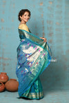 Tyohaar ~ Chandrakor: Handloom Pure Silk Paithani Saree with Traditional Double Pallu ~ Blue (Available in Peacock Pallu) - verymuchindian.com