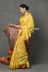 Tyohaar ~ Cotton Viscose Hand Dyed Saree With Handblock Print - Yellow Brown - verymuchindian.com
