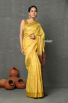Tyohaar ~ Cotton Viscose Hand Dyed Saree With Handblock Print - Yellow Brown - verymuchindian.com