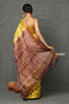 Tyohaar ~ Cotton Viscose Hand Dyed Saree With Handblock Print - Yellow Brown - verymuchindian.com