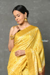 Tyohaar ~ Cotton Viscose Hand Dyed Saree With Handblock Print - Yellow Brown - verymuchindian.com