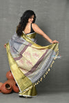 Tyohaar ~ Designed By VMI~ Handloom Pure Organic Natural Linen Saree - HandBlock Printed - Grey - verymuchindian.com
