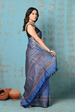 Tyohaar ~ Designed By VMI~ Handloom Pure Tussar Silk Saree With Handblock Print - verymuchindian.com