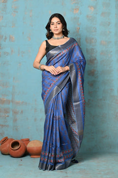 Tyohaar ~ Designed By VMI~ Handloom Pure Tussar Silk Saree With Handblock Print - verymuchindian.com