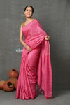 Tyohaar ~ Designer! Cotton Viscose Hand Dyed Saree With Sleek Border - Pink - verymuchindian.com