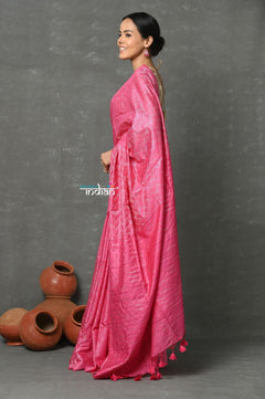 Tyohaar ~ Designer! Cotton Viscose Hand Dyed Saree With Sleek Border - Pink - verymuchindian.com