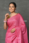 Tyohaar ~ Designer! Cotton Viscose Hand Dyed Saree With Sleek Border - Pink - verymuchindian.com