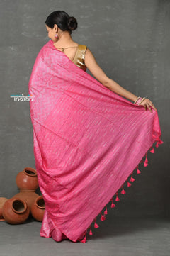 Tyohaar ~ Designer! Cotton Viscose Hand Dyed Saree With Sleek Border - Pink - verymuchindian.com