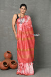 Tyohaar ~ Designer! Cotton Viscose Hand Dyed Saree With Sleek Border - White Red - verymuchindian.com