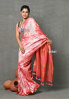 Tyohaar ~ Designer! Cotton Viscose Hand Dyed Saree With Sleek Border - White Red - verymuchindian.com