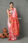 Tyohaar ~ Designer! Cotton Viscose Hand Dyed Saree With Sleek Border - White Red - verymuchindian.com