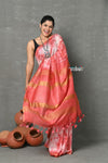 Tyohaar ~ Designer! Cotton Viscose Hand Dyed Saree With Sleek Border - White Red - verymuchindian.com