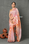 Tyohaar ~ Designer! Cotton Viscose Hand Dyed Saree With Sleek Golden Border - Peach Pink - verymuchindian.com