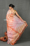 Tyohaar ~ Designer! Cotton Viscose Hand Dyed Saree With Sleek Golden Border - Peach Pink - verymuchindian.com