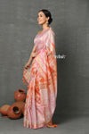 Tyohaar ~ Designer! Cotton Viscose Hand Dyed Saree With Sleek Golden Border - Peach Pink - verymuchindian.com