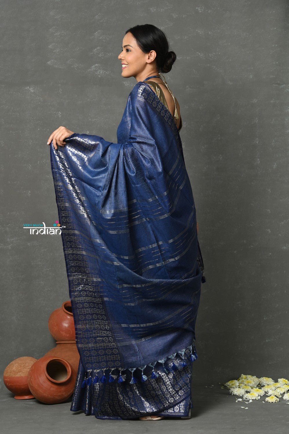 Tyohaar ~ Designer! Cotton Viscose Saree With Woven Design ~ Tranquil Blue - verymuchindian.com