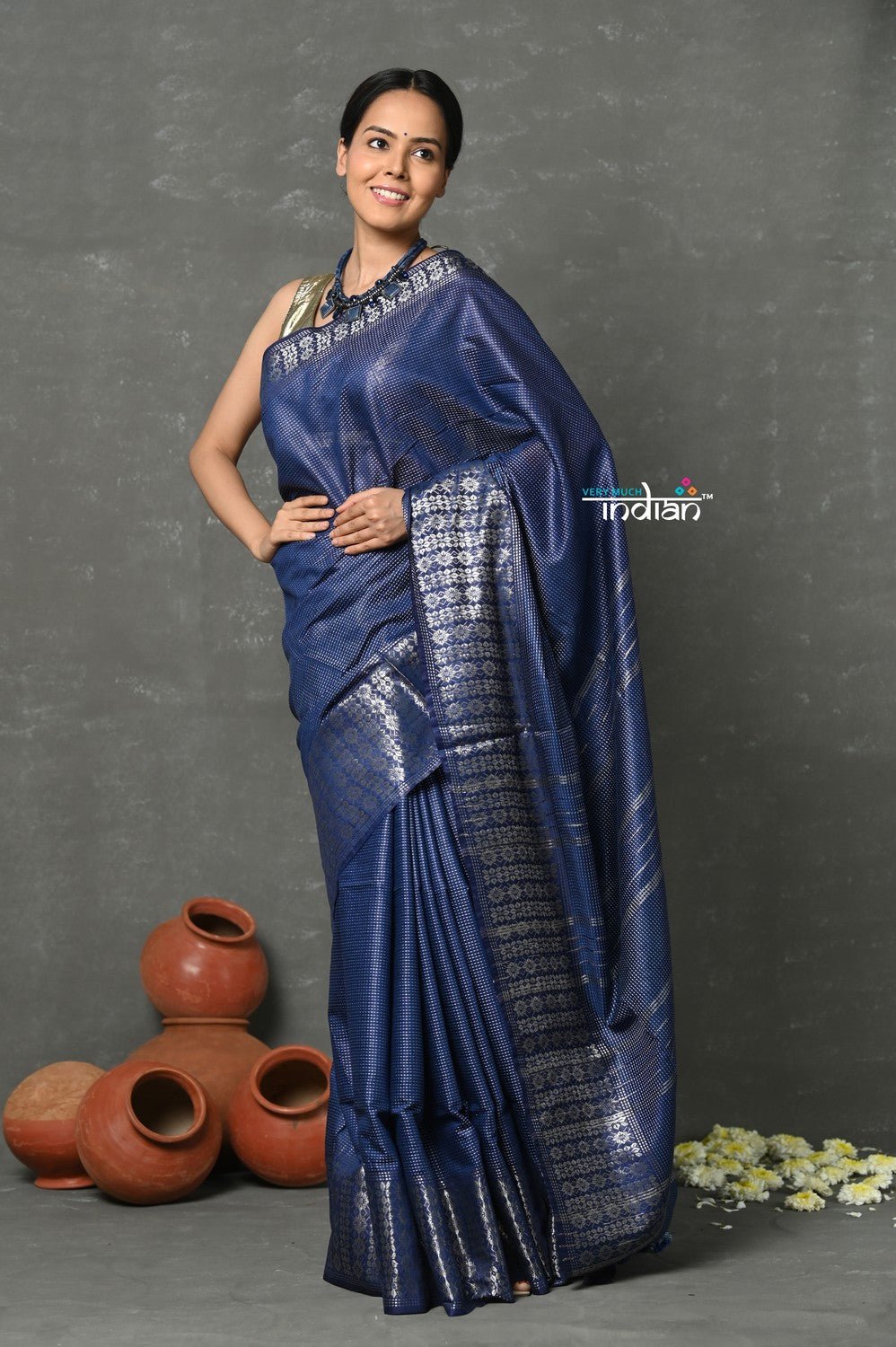 Tyohaar ~ Designer! Cotton Viscose Saree With Woven Design ~ Tranquil Blue - verymuchindian.com