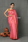 Tyohaar ~ Designer! Cotton Viscose Stripes Saree With Sleek Border - Peachy Hale - verymuchindian.com