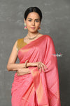 Tyohaar ~ Designer! Cotton Viscose Stripes Saree With Sleek Border - Peachy Hale - verymuchindian.com