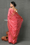Tyohaar ~ Designer! Cotton Viscose Stripes Saree With Sleek Border - Peachy Hale - verymuchindian.com