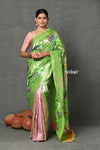 Tyohaar ~ Designer - Masterpiece Handloom All Over Zari Pure Silver Zari Silk Paithani Saree in Green - verymuchindian.com